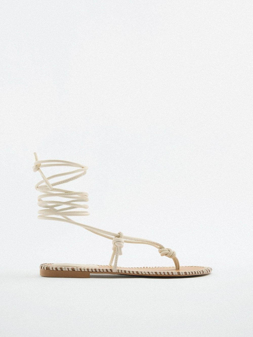 ZARA NWT Lace Up Tied Flat Leather Sandals Size 7.5